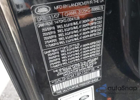 2008 Land Rover Range Rover Sport Supercharged from USA, damaged, VIN SALSH23418A152718